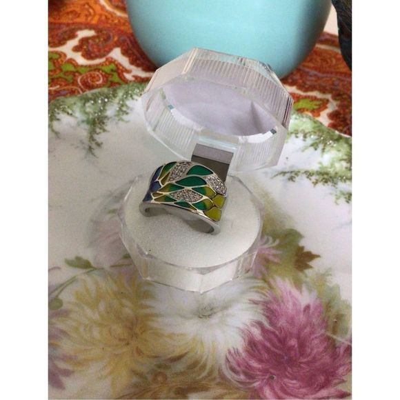 NEW Elegant Bohemian Style Silver Plated Zircon Leaf Pattern Size 7 - Picture 6 of 16